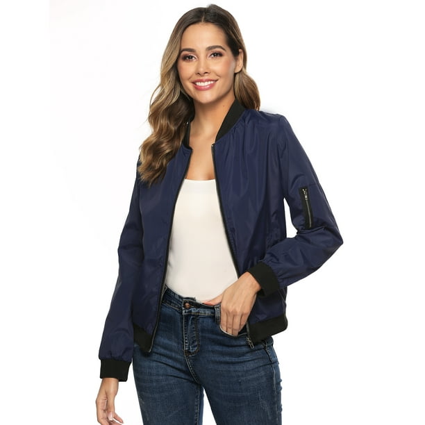 Womens Classic Solid Biker Jacket Zip Up Bomber Jacket Womens Classic Solid Biker Jacket Zip Up Bomber Jacket